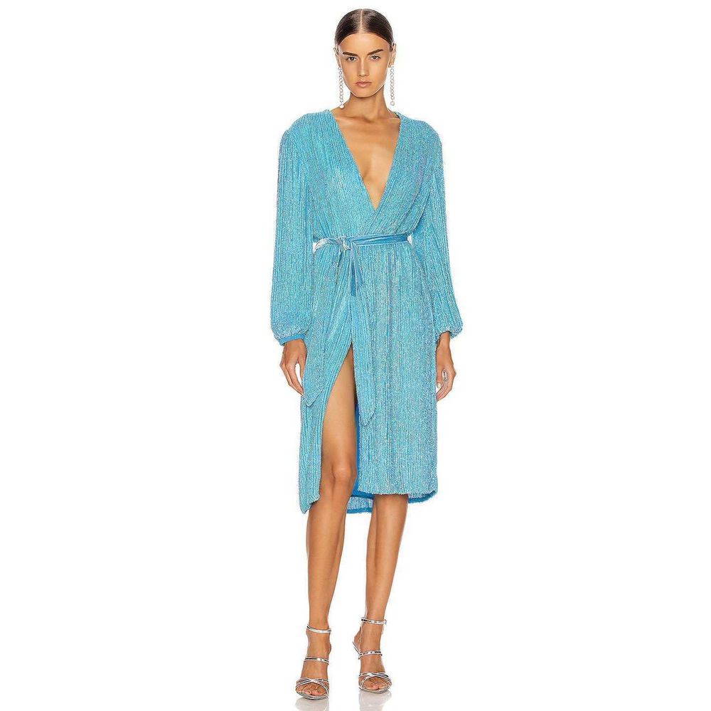 retrofete Audrey Sequin Velvet Tie Wrap Robe Dress